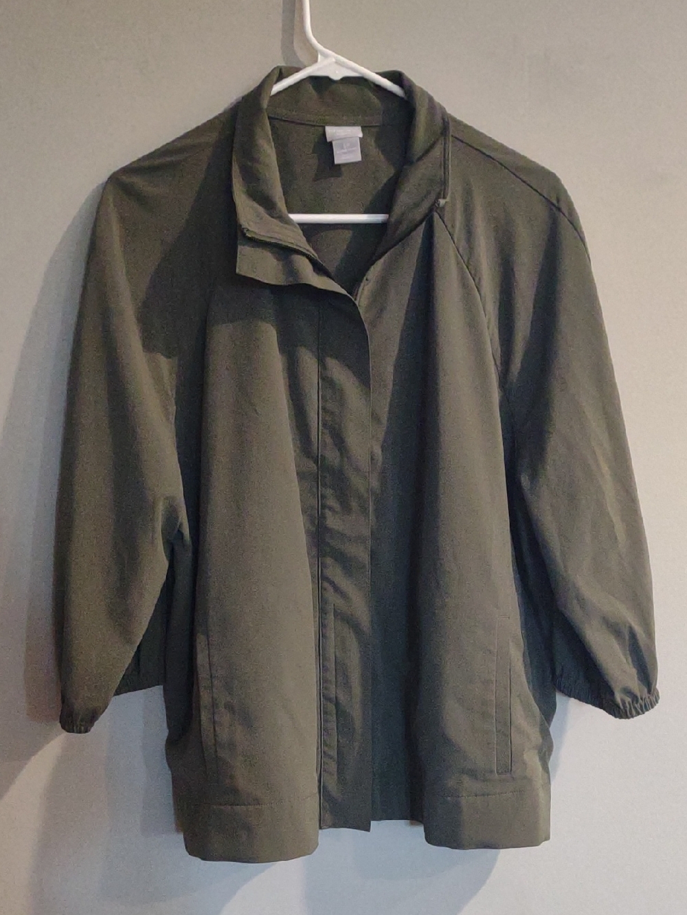 Chico's Zenergy Dark Olive Womens 3P (Xlg) Full‎ Zip 3 Quarter Sleeve Jacket